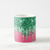 Groene Glitter Druppels Roze Glam Trend Fun Koffiemok (Center)
