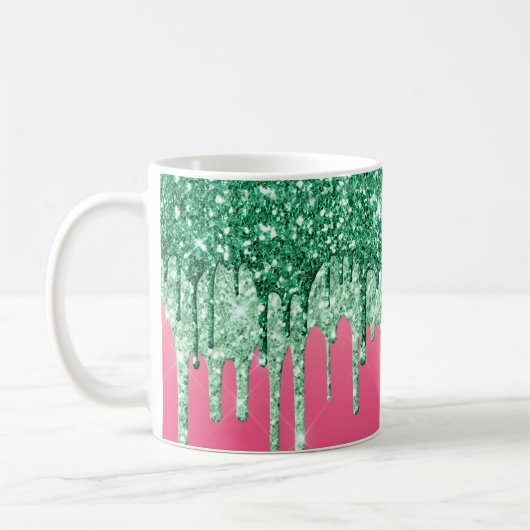 Groene Glitter Druppels Roze Glam Trend Fun Koffiemok (Links)