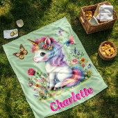 Groene Glitter eenhoorn weide wilde bloemen Fleece Deken