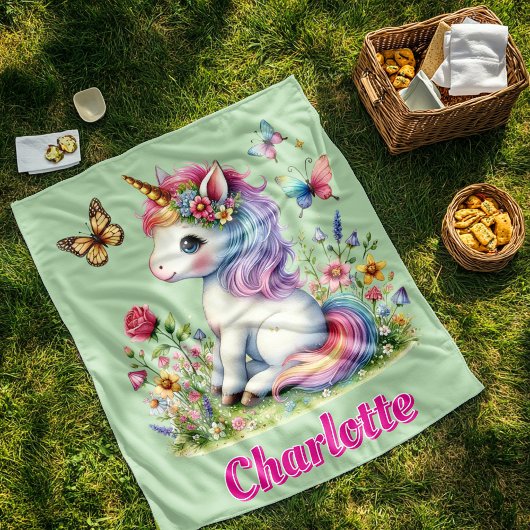 Groene Glitter eenhoorn weide wilde bloemen Fleece Deken
