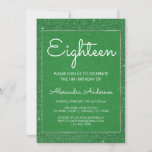 Groene Glitter en Sparkle 18th Birthday Party Kaart<br><div class="desc">Groene Glitter en Sparkle Achttiende Birthday Party Invitation. Deze uitnodiging is perfect voor een groene,  gerespecteerde meid die 18 (achttien) verjaardag wil vieren in Green en Silver Foil. Neem contact op met ontwerper voor overeenkomende objecten.</div>