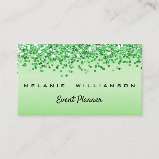 Groene Glitter Event Planner Visitekaartje (Voorkant)