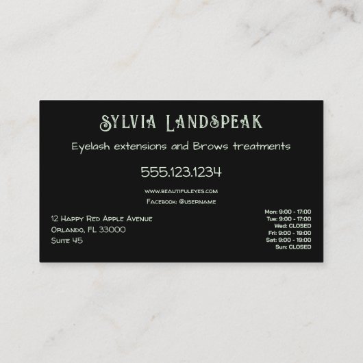 Groene Glitter Eyelashes voor Lash-technicus Visitekaartje (Achterkant)