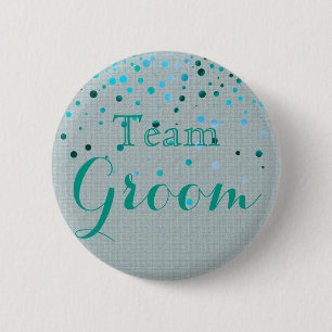 Groene Glitter Faux Confetti Wedding Team Groom Ronde Button 5,7 Cm