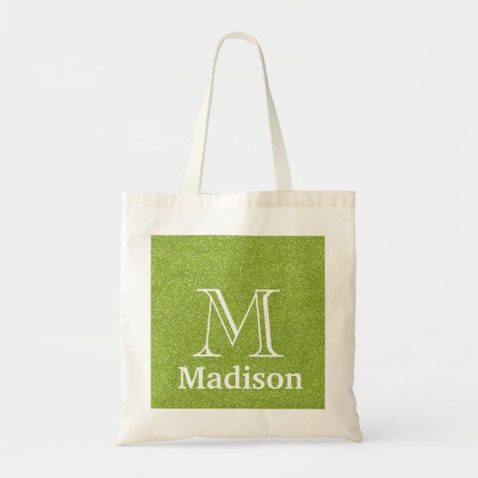 Groene glitter faux gepersonaliseerd monogram tote bag (Voorkant)