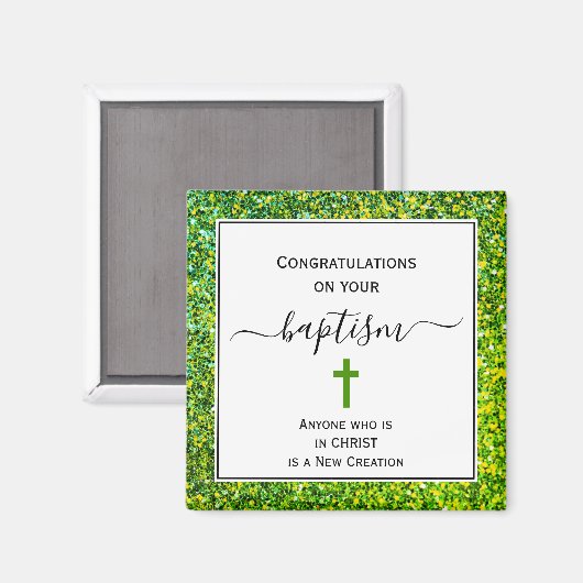 Groene Glitter feliciteert VOLWASSENE BAPTISM Magn Magneet (Voorkant / Achterkant)