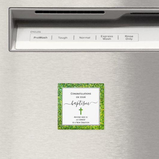 Groene Glitter feliciteert VOLWASSENE BAPTISM Magn Magneet (Insitu (Vaatwasser))