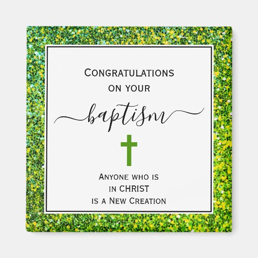 Groene Glitter feliciteert VOLWASSENE BAPTISM Magn Magneet (Voorkant)