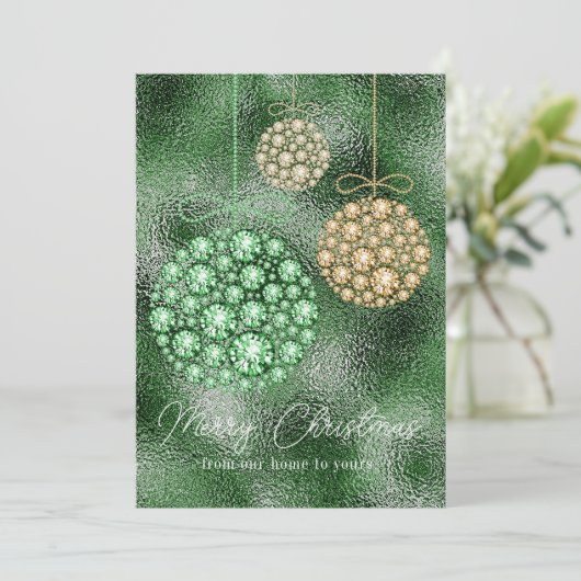 Groene Glitter Foto Kerstmis Ornament Elegant Feestdagenkaart (Staand voorkant)