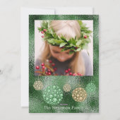 Groene Glitter Foto Kerstmis Ornament Elegant Feestdagenkaart (Achterkant)