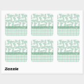 Groene Glitter Gingham Geruite Konijnen Vierkante Sticker (Vel)