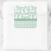 Groene Glitter Gingham Geruite Konijnen Vierkante Sticker (Tas)