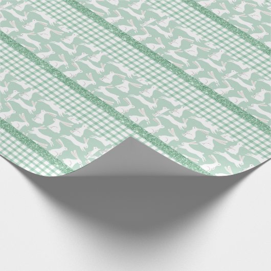 Groene Glitter Gingham Pset Rabbits Cadeaupapier (Hoek)