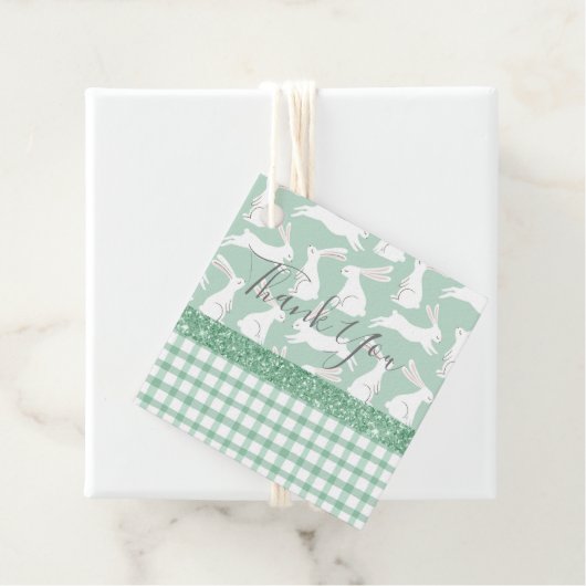 Groene Glitter Gingham Pset Rabbits Dank je wel Bedankjes Labels (In situ)