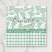 Groene Glitter Gingham Pset Rabbits Dank je wel Bedankjes Labels (Voorkant)