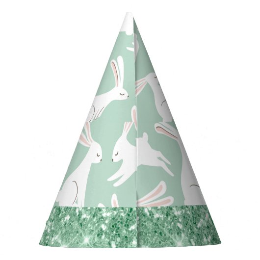 Groene Glitter Gingham Pset Rabbits Feesthoedjes (Achterkant)