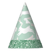 Groene Glitter Gingham Pset Rabbits Feesthoedjes (Voorkant)