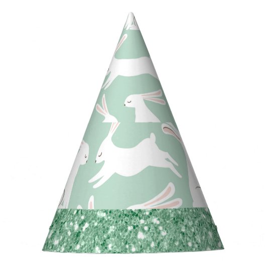 Groene Glitter Gingham Pset Rabbits Feesthoedjes (Voorkant)