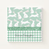 Groene Glitter Gingham Pset Rabbits Naam Notitieboek (Achterkant)