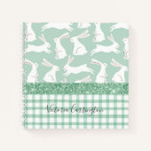 Groene Glitter Gingham Pset Rabbits Naam Notitieboek (Voorkant)