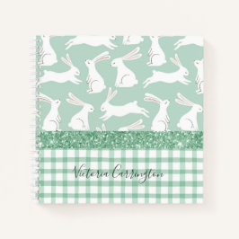 Groene Glitter Gingham Pset Rabbits Naam Notitieboek