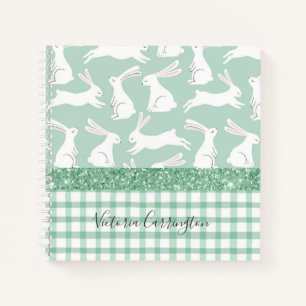 Groene Glitter Gingham Pset Rabbits Naam Notitieboek