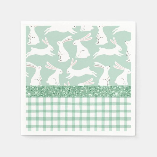 Groene Glitter Gingham Pset Rabbits Servet (Voorkant)