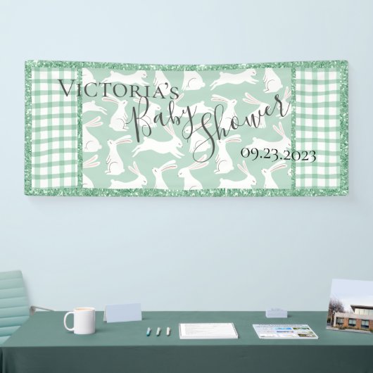 Groene Glitter Gingham Pset Rabbits Spandoek (Beurs)