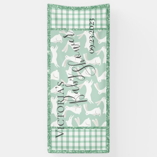 Groene Glitter Gingham Pset Rabbits Spandoek (Verticaal)