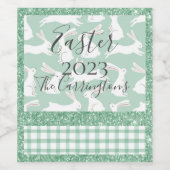 Groene Glitter Gingham Pset Rabbits Wijn Etiket (Enkel label)
