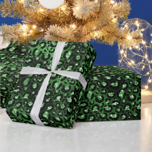 Groene Glitter Glam Luipaard Vlekken Patroon Cadeaupapier