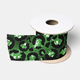 Groene Glitter Glam Luipaardvlekken Patroon Satijnen Lint