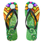 Groene Glitter Glam - Retro Flower Sunshine Bee Teenslippers (Voetbed)