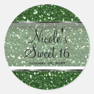 Groene Glitter Glam Sweet 16 Cadeautje voor Feestj Ronde Sticker