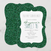 Groene Glitter Glam Sweet 16 Verjaardagsuitnodigin Kaart (Voorkant / Achterkant)
