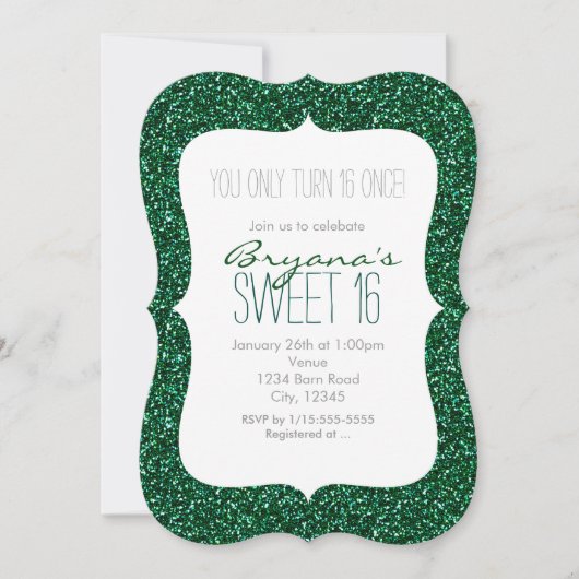 Groene Glitter Glam Sweet 16 Verjaardagsuitnodigin Kaart (Voorkant)