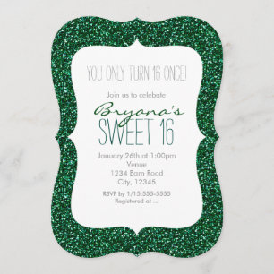 Groene Glitter Glam Sweet 16 verjaardagsuitnodigin Kaart