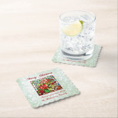 Groene Glitter Glas in lood Rode Kerstbloemen Kartonnen Onderzetters (Insitu)