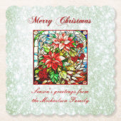 Groene Glitter Glas in lood Rode Kerstbloemen Kartonnen Onderzetters (Voorkant)