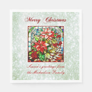 Groene Glitter Glas in lood Rode Kerstbloemen Servet
