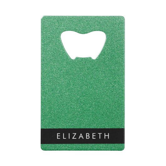Groene Glitter, Glitter Achtergrond, Jouw naam Creditkaart Flessenopener (Voorkant)