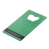Groene Glitter, Glitter Achtergrond, Jouw naam Creditkaart Flessenopener (Achterkant Gekanteld)