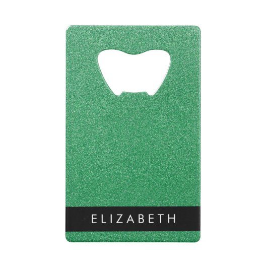 Groene Glitter, Glitter Achtergrond, Jouw naam Creditkaart Flessenopener (Achterkant)