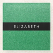 Groene Glitter, Glitter Achtergrond, Jouw naam Glazen Onderzetter (Voorkant)