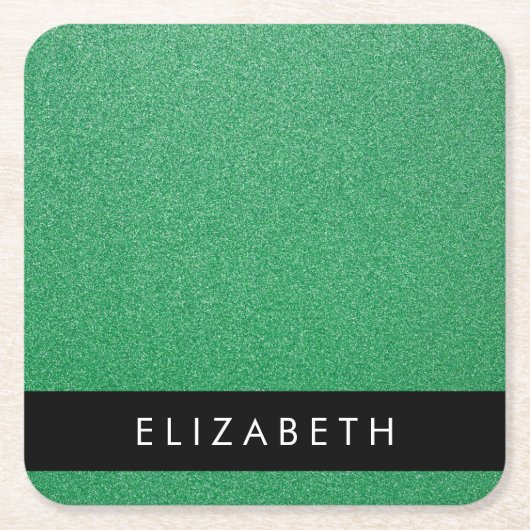 Groene Glitter, Glitter Achtergrond, Jouw naam Kartonnen Onderzetters (Voorkant)
