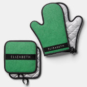 Groene Glitter, Glitter Achtergrond, Jouw naam Ovenwant & Pannenlap Set (Voorkant / Achterkant)