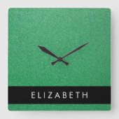 Groene Glitter, Glitter Achtergrond, Jouw naam Vierkante Klok (Voorkant)