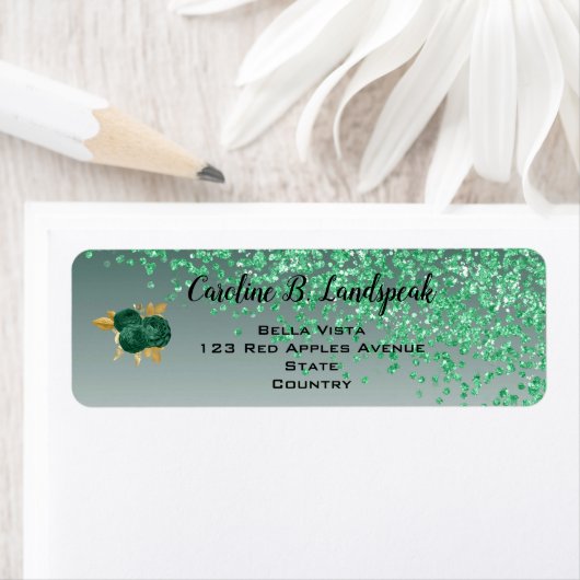 Groene glitter, groene rozen Sweet 16 Etiket (Insitu)