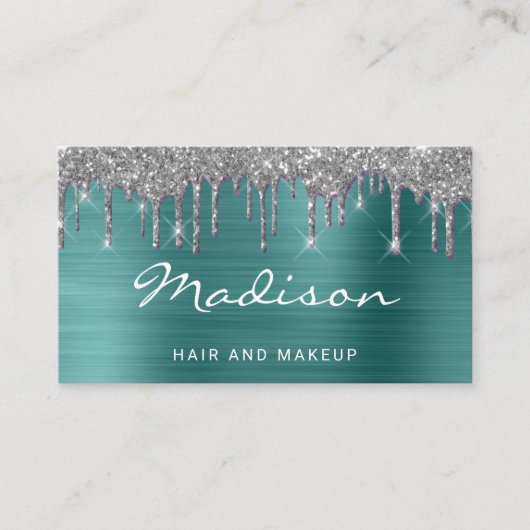 Groene Glitter Haar- en Make-upstylist Visitekaartje (Voorkant)