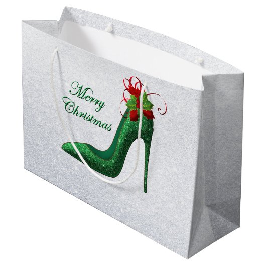 Groene Glitter Heels Gift Bag Groot Cadeauzakje (Achterkant Gekanteld)